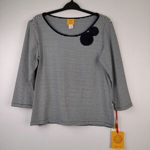 Ruby Rd White, & Blue Top Striped Flower detail L NWT